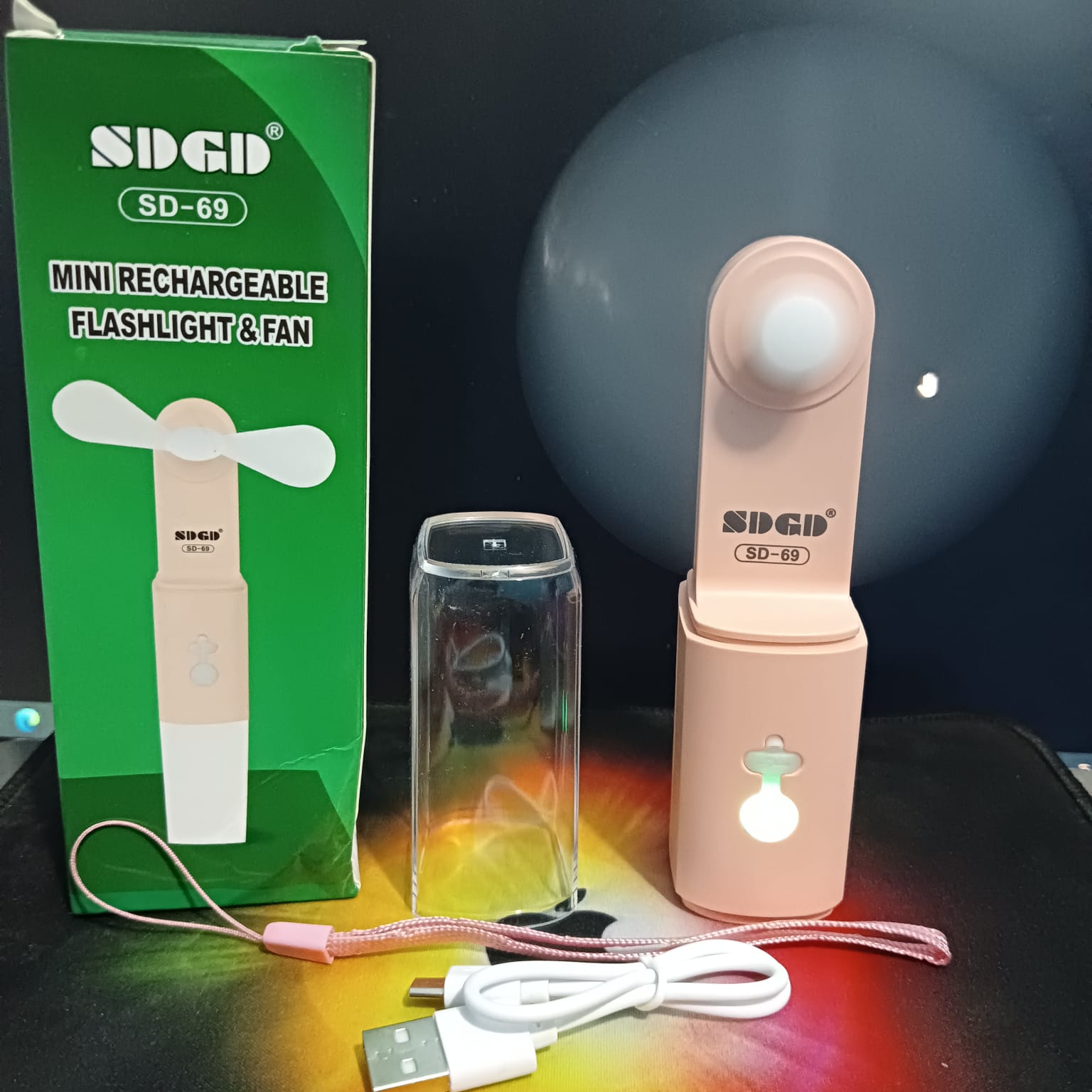 Mini Rechargeable Pocket Fan with Torch and Flashlight